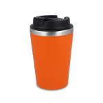 Edelstahl-Thermobecher mit schwarzem Deckel und Rand in Silber, 350 ml farbe orange