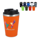 Edelstahl-Thermobecher mit schwarzem Deckel und Rand in Silber, 350 ml