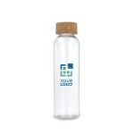 Trinkflasche aus recyceltem Glas mit Korkverschluss, 500 ml Ansicht mit Druckbereich