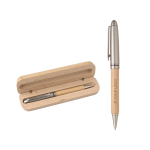 Holzkugelschreiber mit Etui & blauer Dokumental-Tinte farbe braun Ansicht mit Druckbereich