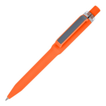 Kugelschreiber aus Recycling-Kunststoff, Soft-Touch, blaue Tinte farbe orange