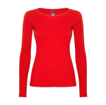 Damen-T-Shirt aus Baumwolle mit langen Ärmeln farbe rot zweite Ansicht