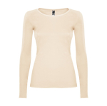 Damen-T-Shirt aus Baumwolle mit langen Ärmeln farbe sandbraun zweite Ansicht