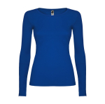 Damen-T-Shirt aus Baumwolle mit langen Ärmeln farbe köngisblau zweite Ansicht