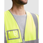 Warnweste mit Tasche und Reißverschluss aus Polyester Roly Polux farbe neongelb zweite Detailansicht