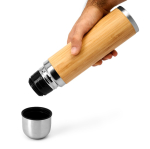 Thermoflasche aus Stahl mit Bambusbeschichtung, 420 ml farbe silber erste Detailansicht