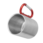 Metallbecher mit doppelwandiger Isolierung und Karabinerhenkel farbe rot erste Detailansicht