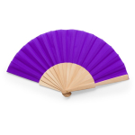 Fächer in verschiedenen Farben mit Polyesterstoff und Holzstäbchen farbe violett zweite Ansicht