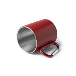 Becher aus recyceltem Edelstahl mit Doppelwand und Karabinergriff farbe rot erste Detailansicht