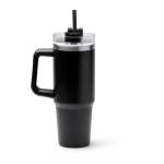Thermoflasche aus recyceltem Edelstahl mit Strohhalm 870 ml farbe schwarz zweite Ansicht