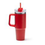 Thermoflasche aus recyceltem Edelstahl mit Strohhalm 870 ml farbe rot zweite Ansicht