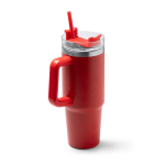 Thermoflasche aus recyceltem Edelstahl mit Strohhalm 870 ml farbe rot erste Gebrauchsansicht