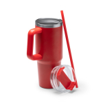 Thermoflasche aus recyceltem Edelstahl mit Strohhalm 870 ml farbe rot zweite Detailansicht