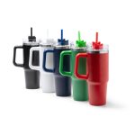 Thermoflasche aus recyceltem Edelstahl mit Strohhalm 870 ml farbe rot fünfte Detailansicht