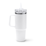 Thermoflasche aus recyceltem Edelstahl mit Strohhalm 870 ml farbe weiß zweite Ansicht