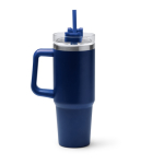 Thermoflasche aus recyceltem Edelstahl mit Strohhalm 870 ml farbe marineblau zweite Ansicht