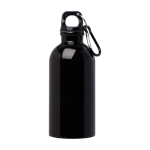Recycelte Edelstahlflasche mit Karabiner 400ml farbe schwarz zweite Vorderansicht