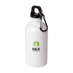 Recycelte Edelstahlflasche mit Karabiner 400ml farbe weiß Ansicht mit Tampondruck