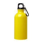 Recycelte Edelstahlflasche mit Karabiner 400ml farbe gelb zweite Vorderansicht