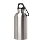Recycelte Edelstahlflasche mit Karabiner 400ml farbe silber zweite Vorderansicht