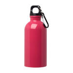 Recycelte Edelstahlflasche mit Karabiner 400ml farbe pink zweite Vorderansicht