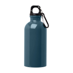 Recycelte Edelstahlflasche mit Karabiner 400ml farbe cyan-blau zweite Vorderansicht