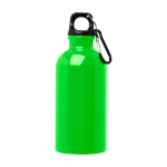 Recycelte Edelstahlflasche mit Karabiner 400ml farbe neongrün zweite Vorderansicht