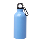Recycelte Edelstahlflasche mit Karabiner 400ml farbe pastellblau zweite Vorderansicht
