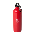 Recycelte Edelstahlflasche mit Karabiner 750ml farbe rot Ansicht mit Tampondruck
