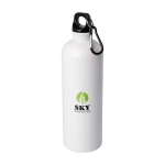 Recycelte Edelstahlflasche mit Karabiner 750ml farbe weiß Ansicht mit Tampondruck