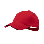 6-Panel-Mütze aus gekämmter Baumwolle mit Schirmanhänger farbe rot erste Ansicht