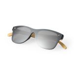 Sonnenbrille mit Bambusbügeln und schwarzem Spiegeleffektglas farbe holzton dritte Ansicht
