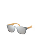 Sonnenbrille mit Bambusbügeln und schwarzem Spiegeleffektglas Ansicht mit Druckbereich