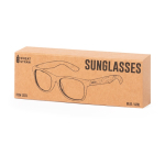 Sonnenbrille aus Weizenrohr mit schwarzen UV400-Gläsern Ansicht mit Schachtel