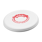 Runde Frisbee aus recyceltem Kunststoff mit gesprenkelter Oberfläche farbe weiß Ansicht mit Siebdruck