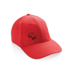 6-Panel-Cap aus recycelter Baumwolle mit AWARE™-Tracer, 280 g/m2 farbe rot Ansicht mit Logo