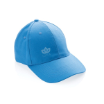 6-Panel-Cap aus recycelter Baumwolle mit AWARE™-Tracer, 280 g/m2 farbe hellblau Ansicht mit Logo