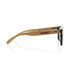 Öko-Sonnenbrille mit Bambusbügeln und verspiegelten UV400-Gläsern farbe braun Ansicht mit Logo