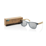 Öko-Sonnenbrille mit Bambusbügeln und verspiegelten UV400-Gläsern farbe braun Ansicht mit Box