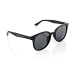 Sonnenbrille im Retro-Design aus Weizenstrohfasern mit UV400-Schutz farbe schwarz Ansicht mit Logo
