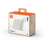 JBL Go 4 bunter Mini-Lautsprecher mit 4,2 W Leistung farbe weiß Ansicht mit Box
