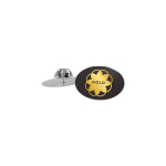 Kleiner runder Metall-Pin mit glänzender Oberfläche und Schmetterlingsverschluss