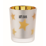 LED-Kerze im Glas mit Sternchen-Deko farbe gold Ansicht mit Druckbereich