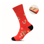 Weihnachtssockenpaar mit Etikett personalisierbar farbe rot Ansicht mit Druckbereich