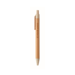 Bambus/Stroh-Kugelschreiber blau farbe beige Ansicht mit Druckbereich