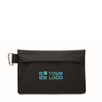 Kosmetikbeutel Polyester/PU mit Karabiner farbe schwarz Ansicht mit Druckbereich