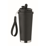 Recycling-Edelstahlbecher mit Strohhalm 500 ml farbe schwarz