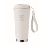 Recycling-Edelstahlbecher mit Strohhalm 500 ml farbe weiß Ansicht mit Druckbereich