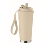 Recycling-Edelstahlbecher mit Strohhalm 500 ml farbe beige
