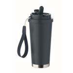 Recycling-Edelstahlbecher mit Strohhalm 500 ml farbe marineblau